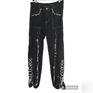 Punk Gothic Black Splice Baggy Jeans